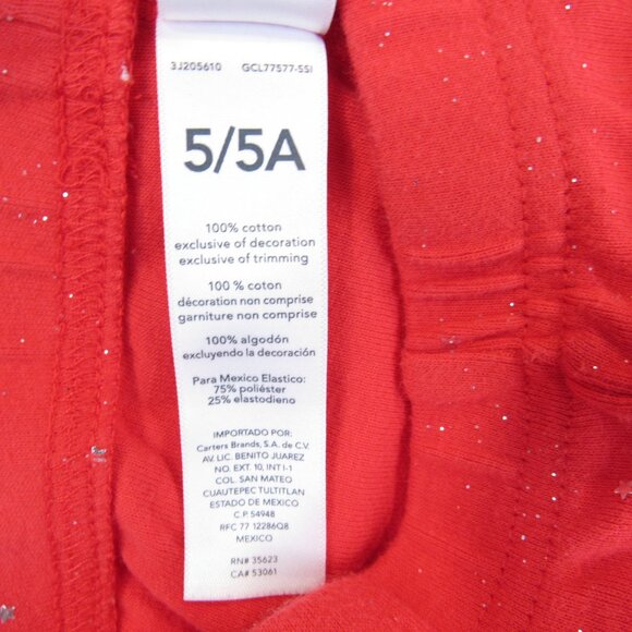 Carter's Toddler Girl's Size 5 Leggings Red Silver Glitter Star Sparkle Holiday - Picture 4 of 8